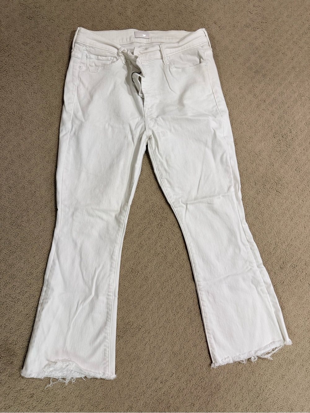 MOTHER White Flare Jeans with Raw Hem
